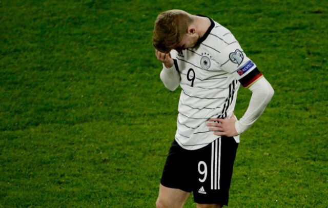 Ekspresi Pemain Timnas Jerman Timo Werner usai timnya kalah.